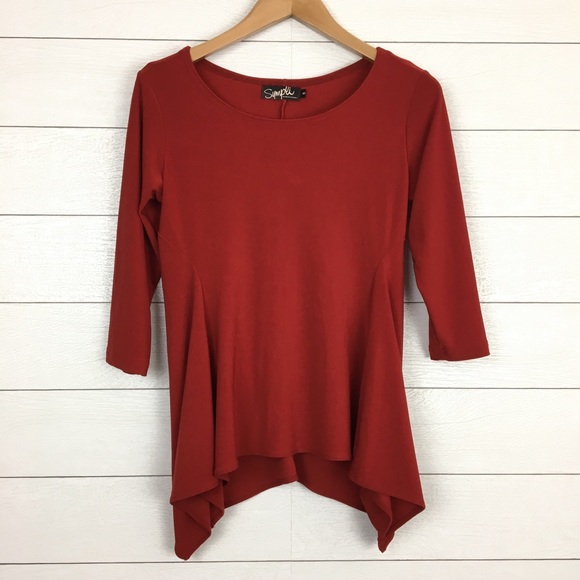 Sympli Tops - Sympli Red Asymmetric Top